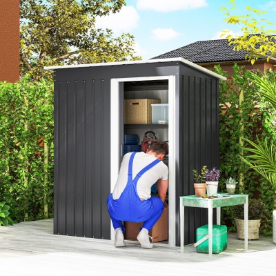 Outsunny Abri Jardin 1,16m² Acier Noir/Blanc Coulissant