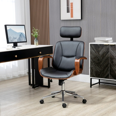 Vinsetto Chaise Bureau Noir Réglable avec Appui-Tête Amovible