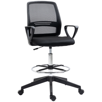 Vinsetto Drafting Chairs, Mesh Tall Office Chair with Adjustable Height, Foot Ring, Swivel Wheels
