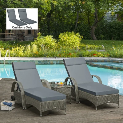 Outsunny Set of 2 Sun Lounger Cushions - Replacement Cushions for Rattan Furniture with Ties, 196 x 55 cm, Dark Grey