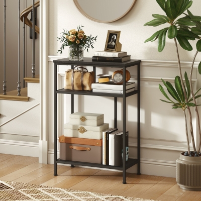HOMCOM Mesa Consola a 3 Estantes con Estructura de Metal y Madera, 55x30x81 cm, Negro