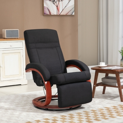 HOMCOM Reclining Swivel Chair with Footrest - Black