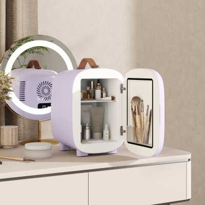 HOMCOM Frigorífico Pequeno de Cosméticos 4L 9V/240V para Arrefecer e Aquecer Mini Frigorífico para Beleza 20,3x26,3x28 cm Roxo