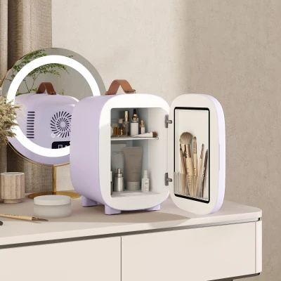 HOMCOM Frigorífico Pequeno de Cosméticos 4L 9V/240V para Arrefecer e Aquecer Mini Frigorífico para Beleza 20,3x26,3x28 cm Roxo