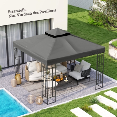 Outsunny 3 x 3 m Ersatzdach für Pavillon, Pavillon-Ersatzplane mit Wasserablauf-Löchern, UPF30+, Sonnenschutz, Dunkelgrau