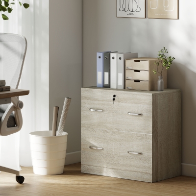 Vinsetto Classeur Bureau 2 Tiroirs A4 Serrure 74x42x72cm Naturel
