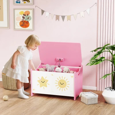 AIYAPLAY Spielzeugkiste 53L Kinderspielzeugtruhe mit klappbarem Deckel und Gasdruckfeder für Spielzimmer Rosa