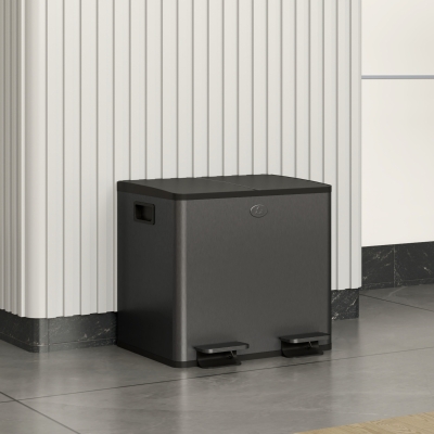 HOMCOM 2 x 15 L Doppelmülleimer, Pedalöffnung, leicht zu reinigen, Edelstahl, Kunststoff, Schwarz