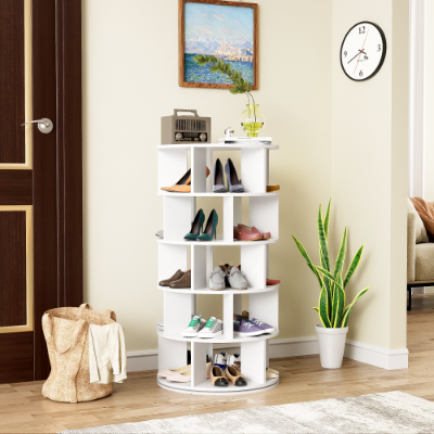 Drehbares Schuhregal Weiss 115 cm 5 Ebenen - Einfache Montage fürs Zuhause