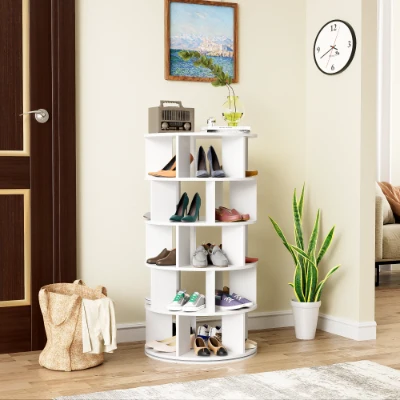 Drehbares Schuhregal Weiss 115 cm 5 Ebenen - Einfache Montage fürs Zuhause
