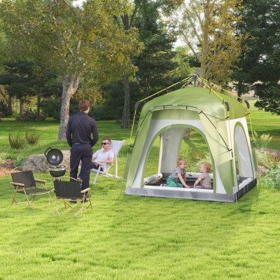 Outsunny Tente Camping 4 Pers Pop-Up Vert/Gris