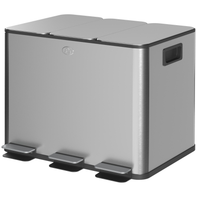 HOMCOM Kosz na śmieci 3 × 20 l | stal odporna na odciski, ciche domykanie, wyjmowane wkłady