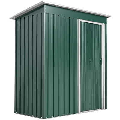 Outsunny Abrigo de Jardim Exterior 1,5 m² 163x89x182 cm Abrigo Metálico para Ferramentas com Porta de Correr e Teto Inclinado Verde