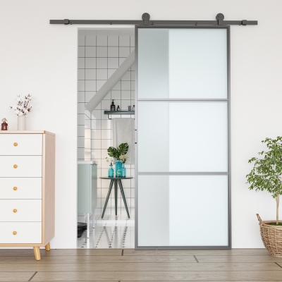 HOMCOM Kit Porte Coulissante en Acier au Carbone avec Rails, Butées et Guides, 200x40x0,6 cm, Noir
