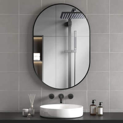HOMCOM Miroir Ovale 60x90 cm Cadre Aluminium Noir