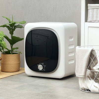 HOMCOM Máquina de Secar Roupa 4 kg 800W com Função Anti-Vincos Esterilização 5 Programas Carga Frontal 48x40x56 cm Branco