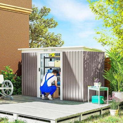 Outsunny Abrigo de Jardim 280x130x172 cm Abrigo de Exterior de Aço Galvanizado com Porta Corredeira e Ventilações Cinza