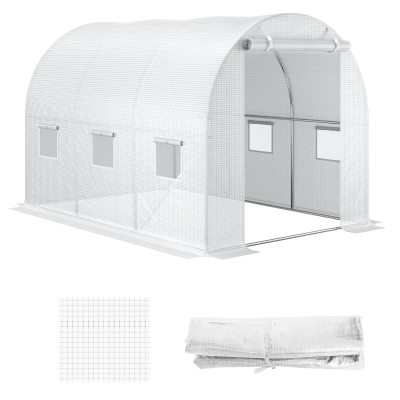 Outsunny Bâche de Rechange Serre Tunnel 6 m², bâche PE Anti-UV imperméable 6 fenêtres + Porte Enroulable zippée Blanc