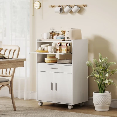 HOMCOM Mobile Microonde con Cassetto, Armadietto e Ripiani Bianco