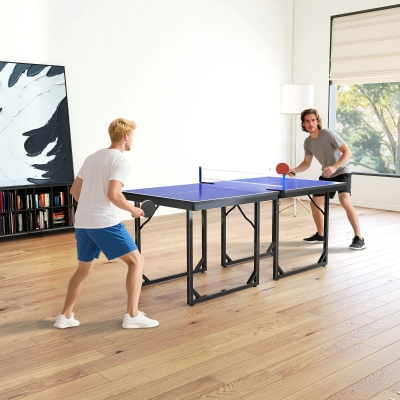 HOMCOM Mesa de Ping-Pong Plegable con Red y Marco de Acero para Interior y Exterior 182x91x76 cm Azul