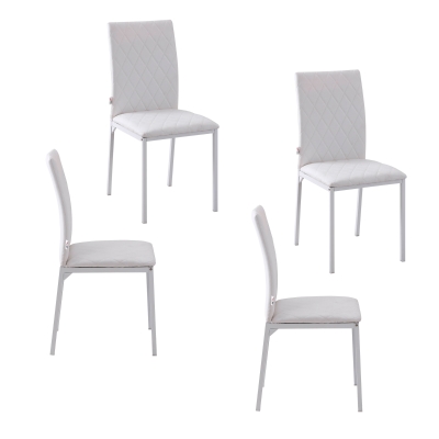 HOMCOM Set 4 Chaises Salle à Manger Simili Cuir Blanc