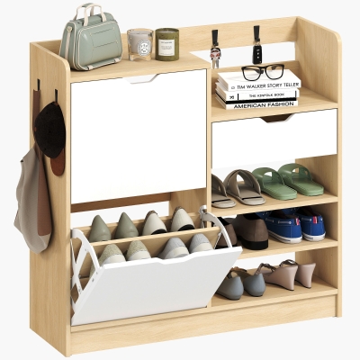 HOMCOM Scarpiera Stretta 93x30x90 cm Legno Naturale