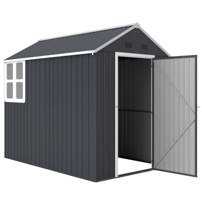 Outsunny Gartenschuppen, Metallgerätehaus, Doppeltür, Fenster, 259x172x222 cm, Grau/Weiß