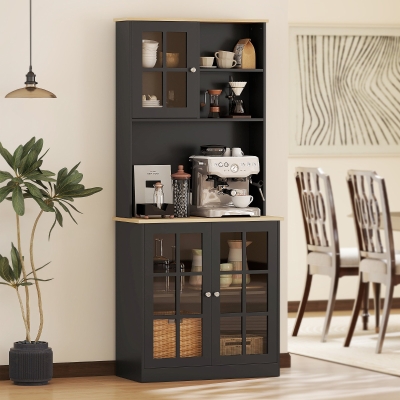 HOMCOM Alacena de Cocina con Estantes y Puertas de Vidrio para Pequeños Electrodomésticos 80x37x183 cm Negro