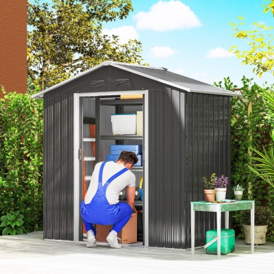 Outsunny Abri de Jardin Métal Gris Foncé avec Portes Coulissantes