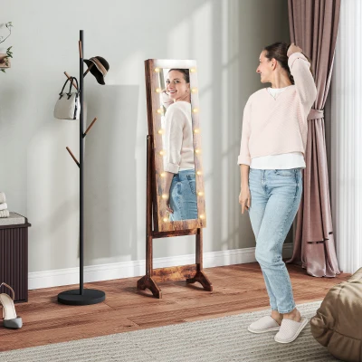HOMCOM LED Mirrored Jewellery Cabinet Rustic Brown