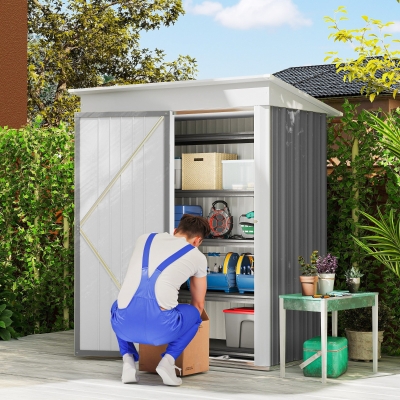 Outsunny Metal Garden Shed Grey 5'x3'x6' with Shelf