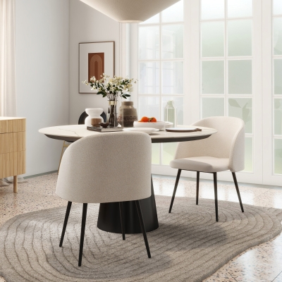 HOMCOM Chaises Salle Manger Tissu Beige Noir x2