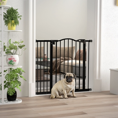 PawHut Barrière Chiens 74-94cm Verrou Double Montage Pression Noir