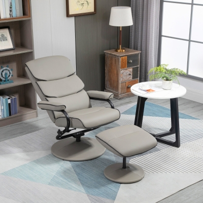HOMCOM Fauteuil Relax Pivotant 360° avec Pouf Gris Rembourré
