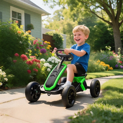 AIYAPLAY Kart Pedais Kart com Rodas Antiderrapantes de EVA Estrutura Metálica Carga 30 kg para Crianças de 2-5 Anos 85,5x49x57 cm Verde