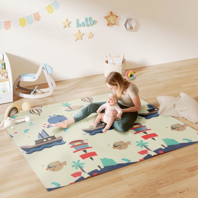 AIYAPLAY Alfombra Bebé Acolchada Plegable Reversible 196x176x1,5 cm Doble Cara Impermeable Multicolor