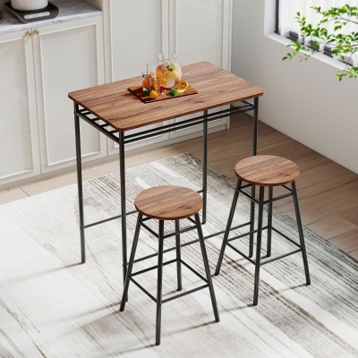 HOMCOM Table Haute Cuisine avec 2 Tabourets Industriels Compacte