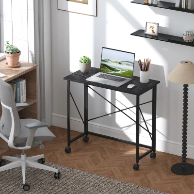 HOMCOM Escritorio Plegable con Ruedas y Estructura Resistente Ideal para Oficina y Estudio 80x40x75 cm Negro