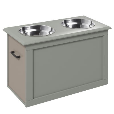 PawHut Comedouro Elevado para Cães com 2 Tigelas de Aço Inoxidável e Espaço de Armazenamento Oculto 60x30x41 cm Cinzento