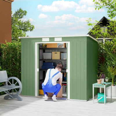 Outsunny Cobertizo de Jardín 213x130x172 cm Caseta de Exterior Metálica para Almacenamiento de Herramientas Verde Oliva