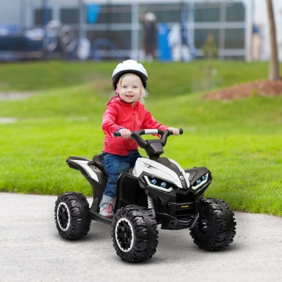 HOMCOM Elektrisch Kinderquad, LED-Koplampen, MP3-Speler, Schokdempers, Ergonomische Zit, wit+zwart