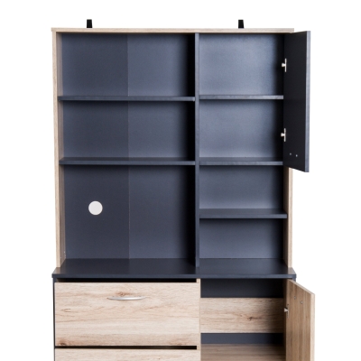 HOMCOM Armario Alacena Buffe Aparador de Cocina Mueble Auxiliar Organizador 5 Estantes 3 Cajones 2 Puertas 90x39x169cm Roble y Negro Madera