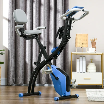 Bicicletă Pliabilă cu 8 Niveluri Rezistență și Corzi Elastice pentru Brațe, Albastru