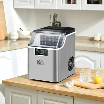 HOMCOM ijsblokjesmachine 20 kg/24u 2.3 l ijsblokjesmachine met 3.2 l waterreservoir display RVS zilver 25,2 x 36 x 37,1 cm