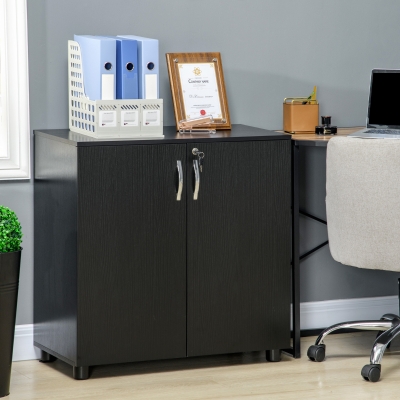 Vinsetto Meuble Bureau Noir avec Serrure et Étagère 80x40x80 cm