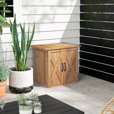Outsunny Tuinhuisje met dubbele deuren, magneetsluitingen, weerbestendig, natuurlijk hout, 77B x 55D x 72H cm, bruin