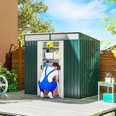 Outsunny Casetta da Giardino in Acciaio 195x122x181.5cm Verde
