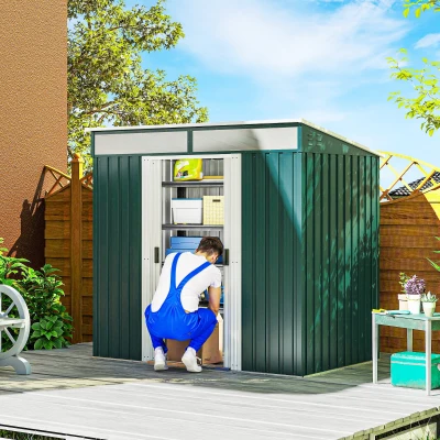 Outsunny Casetta da Giardino in Acciaio 195x122x181.5cm Verde