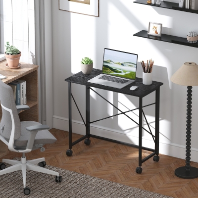 HOMCOM Secretária Dobrável com Rodas Mesa de Secretária Compacta Portátil para Espaços Pequenos 80x40x75 cm Preto