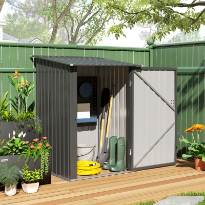 Outsunny Tuinhuis Metaal, Roestvrij en Condensatie Bestrijding voor Huis,100x103x160 cm, Donkergrijs
